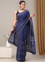 Cotton Blue Casual Wear Printed Saree